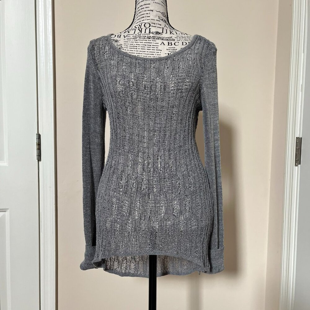 Grey Open-knit Tunic Sweater, Size S